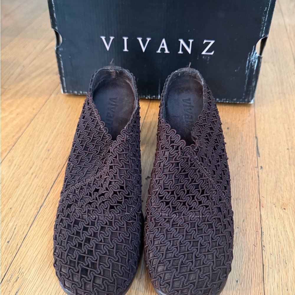 Vivanz Brown Textured Slip-On Shoes